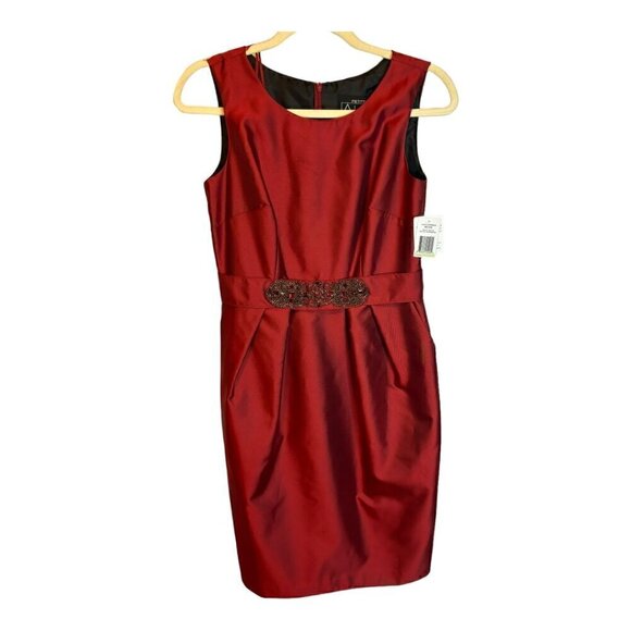 Alex Evenings Dress Women's Size 4P Petite Cocktail Belt Ruby Red NEW - Picture 2 of 5